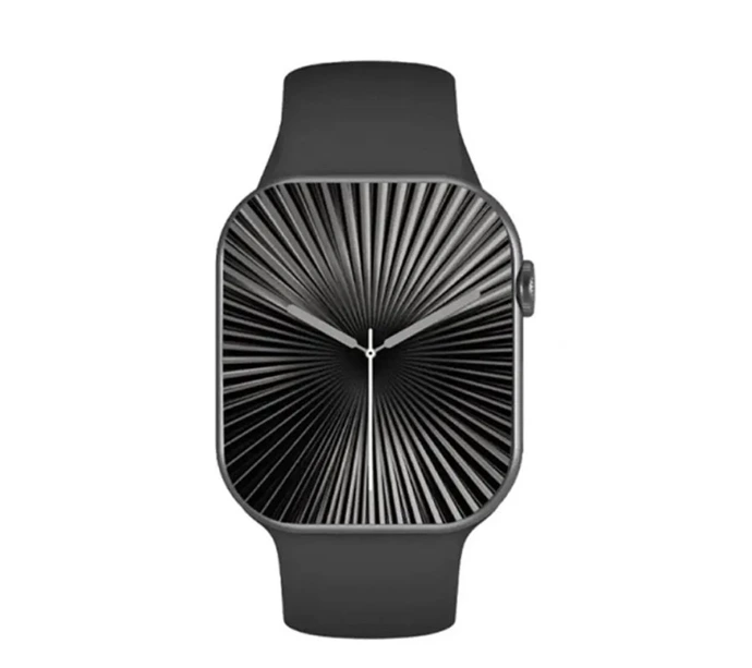 Modern black smartwatch with rectangular display and silicone strap, digital sports smart watch for fitness and daily use